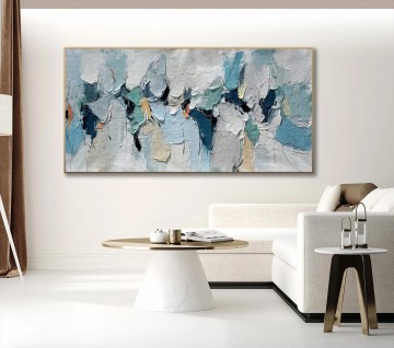 抽象的かつ装飾的 Painting - パレットナイフによる北欧ブルーホワイト3D抽象ウォールアートミニマリズム